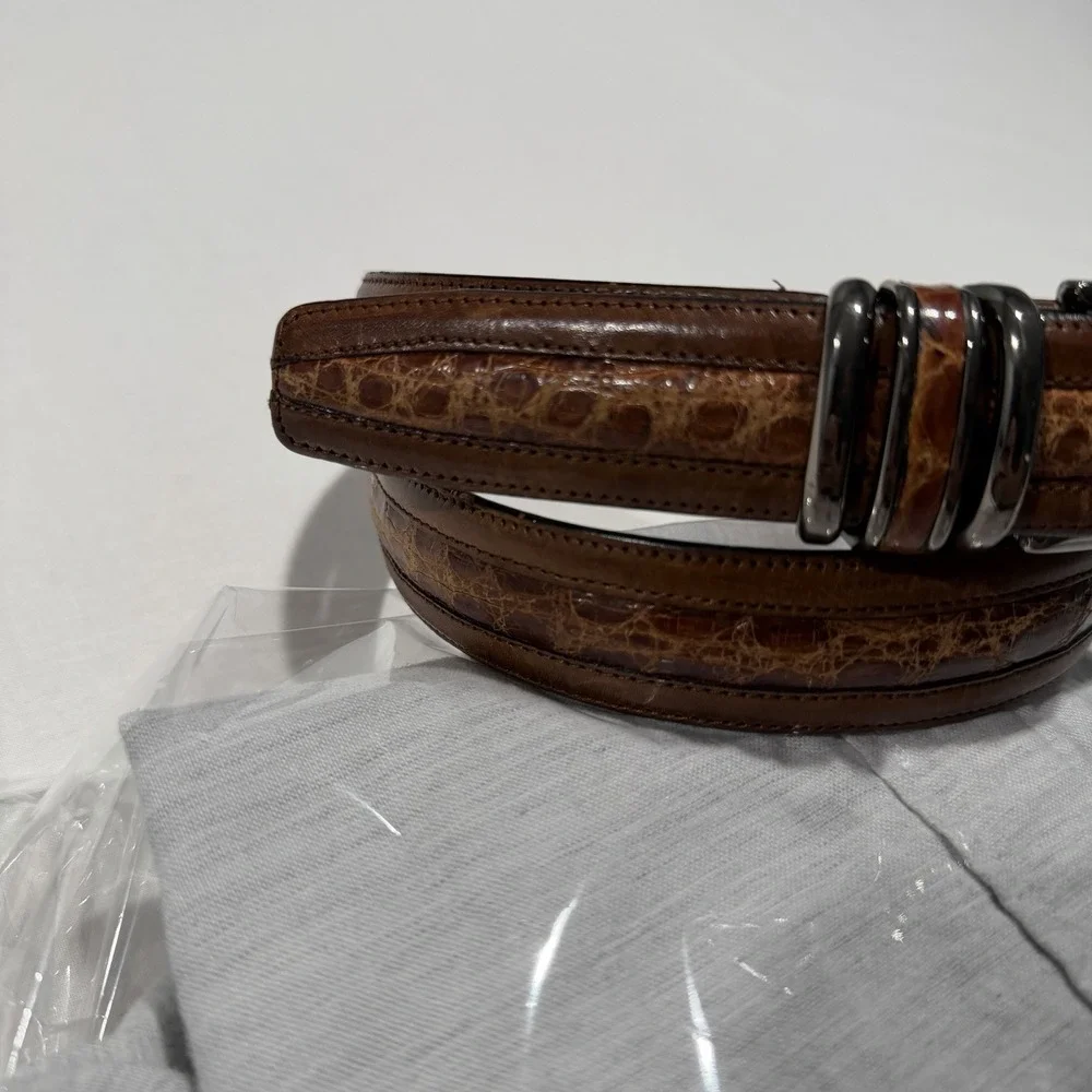 Mezlan Genuine Crocodile Leather Belt Size 34 Brown Made in Spain